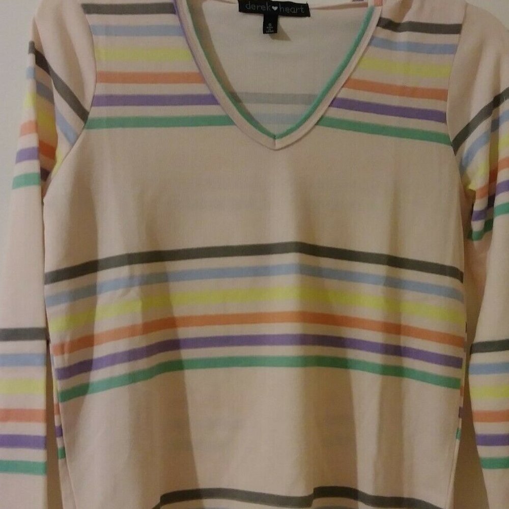 Derek Heart Juniors Multicolor Stripes Asymmetrical Hem L/Sleeve Hoodie S 437